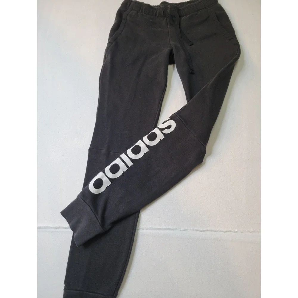 Adidas Mens Small Black Fleece Joggers Tapered Sweatpants Big Logo Graphic 2321